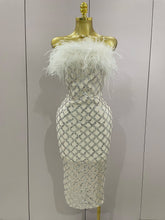 2025 New Shinning White Feathers Sequins Straples Bodycon Dress Women Fashion Celebrate Luxury Birthday Party Cocktail Dress
